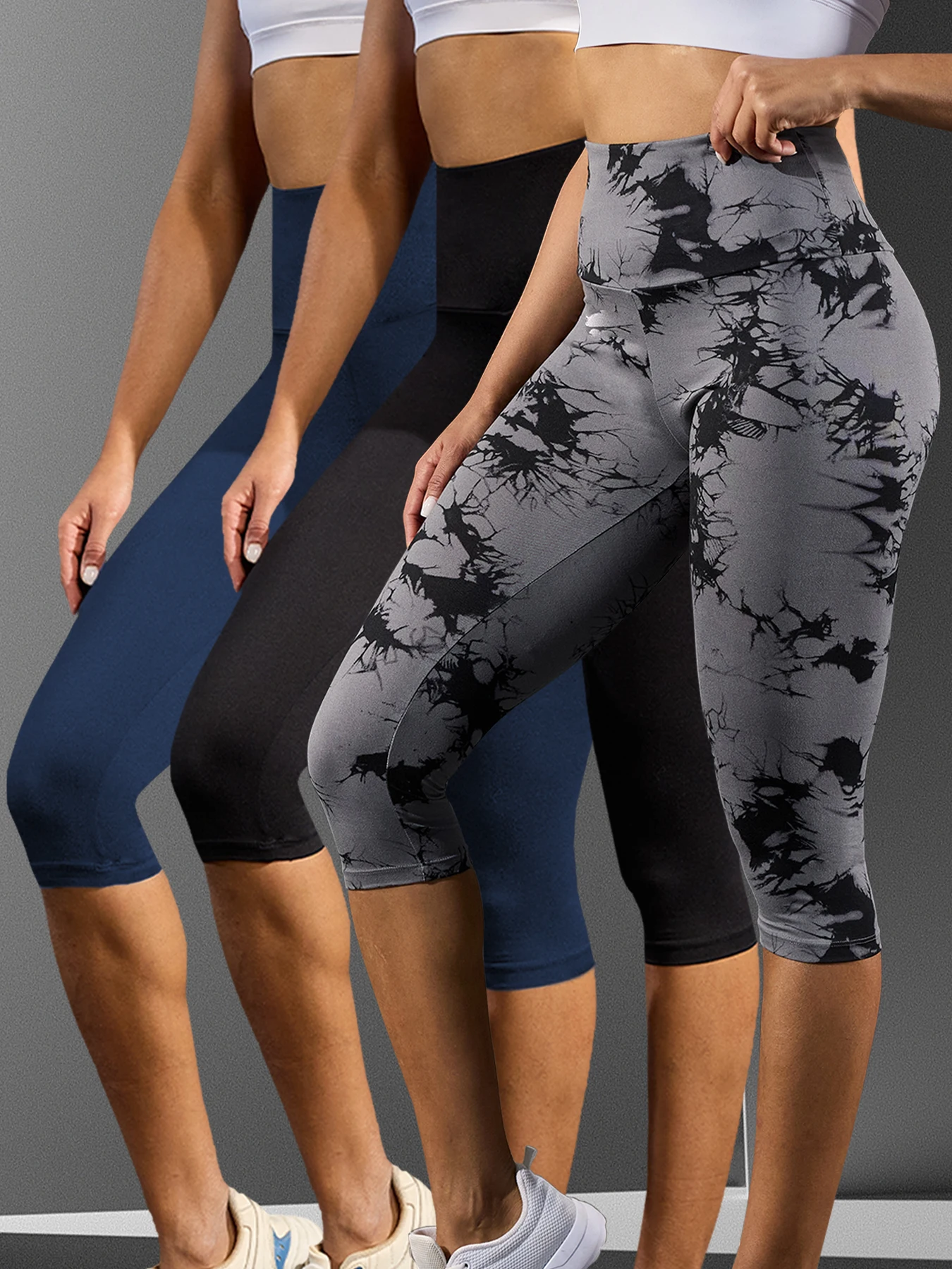 

Комплект из 3-х супермягких брюк-капри с высокой талией для женщин, непрозрачные, с эффектом утяжки живота, для йоги, бега, тренировок и домашнего использования