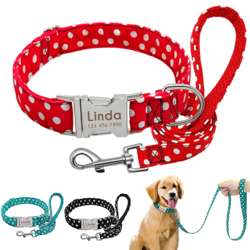 Personalized Dog Collar Dot Dogs Collars Nylon Pet Collars Engrave ID for Small Medium Large Pet Pitbull Red Blue Black