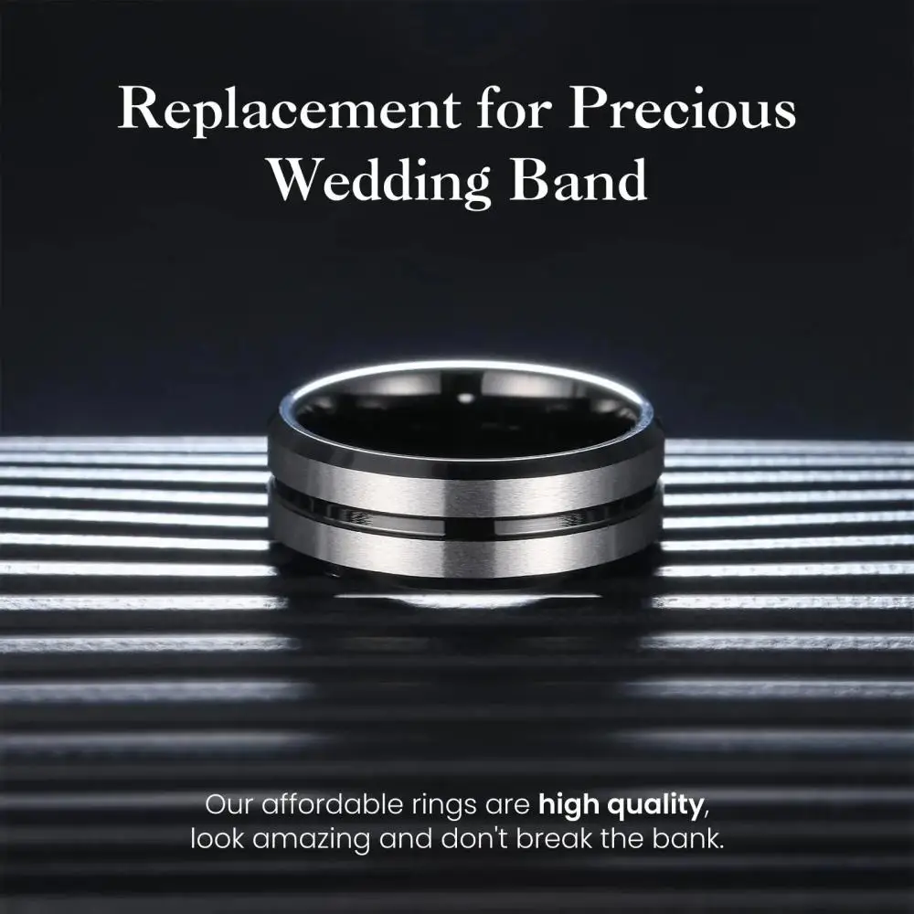

Silver Color Brushed Beveled Edge Men Promise Rings Wedding Bands Jewelry Fashion Black Stainless Steel Rings For Men Women