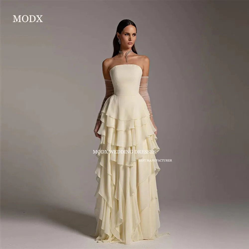 MODX Evening Dresses Dubai Arabic Women Formal Party Prom Gowns Ruffles Tiered Occasion Event Dress Vestido de fiesta