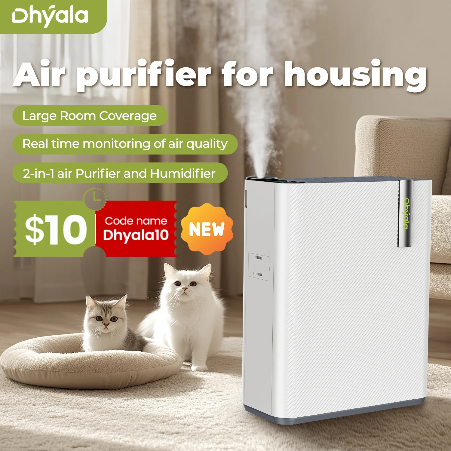 ﻿ Air Purifier Combo for Home Allergies and Pets Hair  Smokers in Bedroom with Humidifier, Dust & Air Quality Monitor