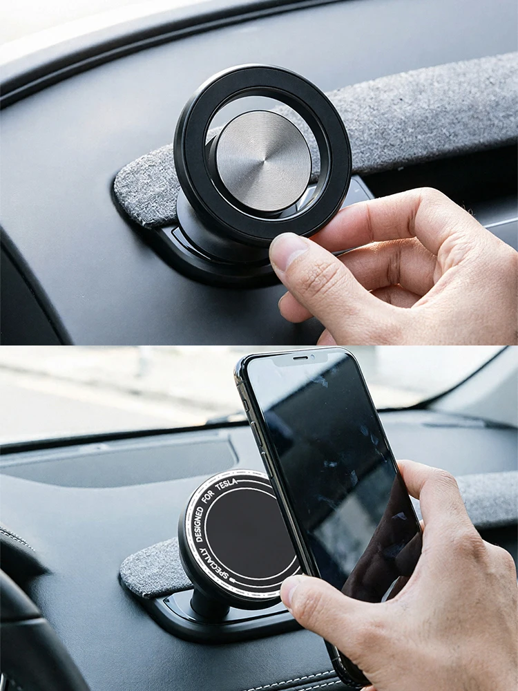 Car Mobile Phone Stand 360° Rotating Instrument Table Magnetic Phone Navigation Stand For Tesla Model Y Juniper Model 3 Highland view 3