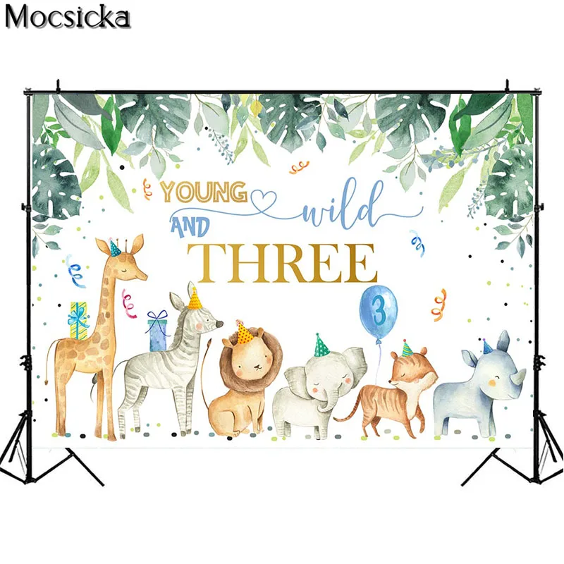 Jungle Green Forest Wild Three Birthday Photography Backdrops Woodland Safari Party Newborn Animals Baby Shower Photo Background