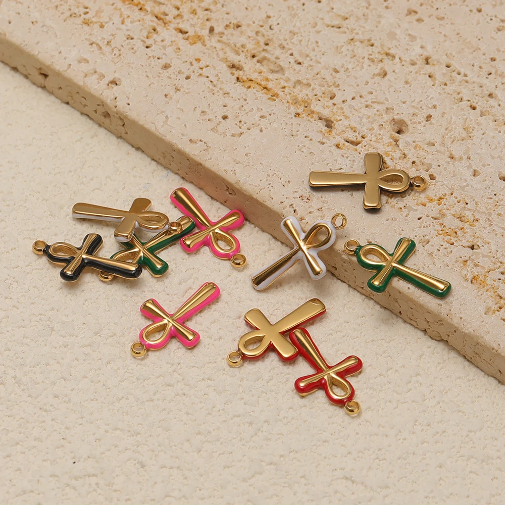 5 Stück Edelstahl-Kreuzanhänger mit Emaille, religiöse Charms für DIY-Schmuckherstellung von Halsketten, Ohrringen und Armbändern. – Detail 5