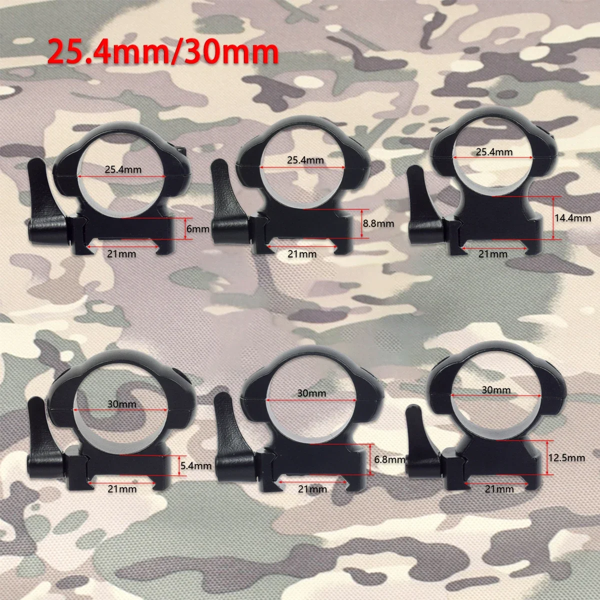 Tactical 2PCS 25.4mm 30mm Scope Quick Release Rings Steel Low/Medium/High Profile Series Rifle AR15 AK47 Riser Mount 20mm Rail