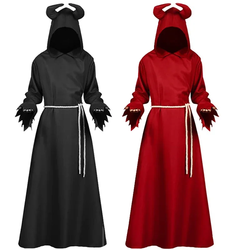 New adult death costume Halloween costume Satan cos costume Gothic hooded cloak party drama performance costume