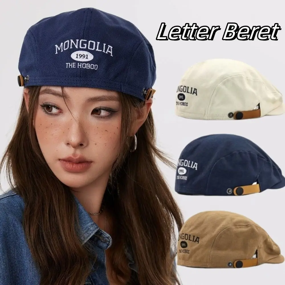 

Casual Cotton Letter Embroidery Beret Adjustable Y2k Forward Hat Versatile Classic Newsboy Cap Women
