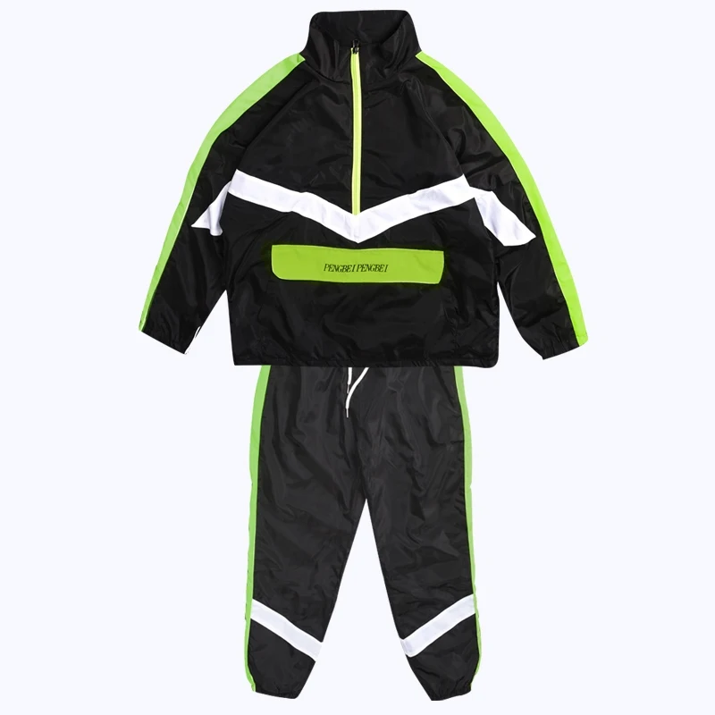 Adult Street Dance Costume Black and Green Jacket Loose Pants Hip Hop Children Clothes Jazz Dance Stage Outfit Men Dancewear 918