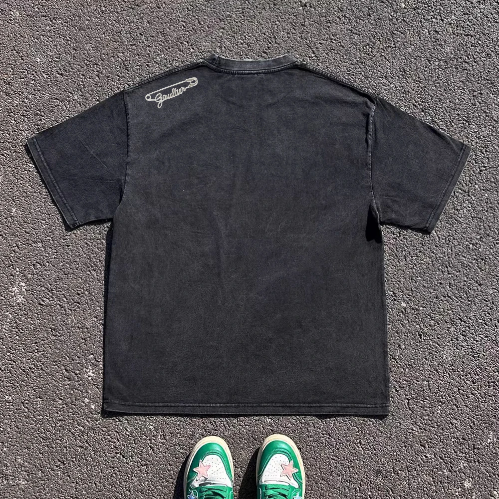 Heavyweight 240G Shoulder Pin Design Unisex Short Sleeve T-Shirt Couple Matching Loose Fit Summer Fashion round Neck Tee