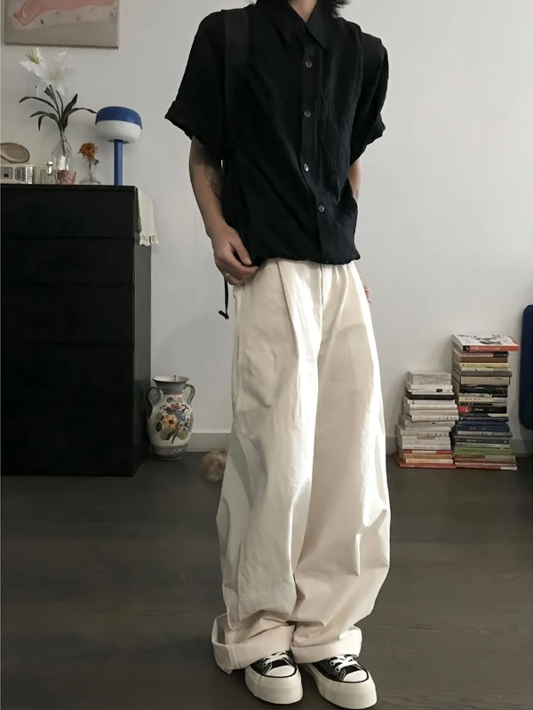 

Waed American Sle Cleanfit Men's Summer Straight Leg Pants Wide Leg Timberja Pants Drapey Scythe Pants Casual Trousers