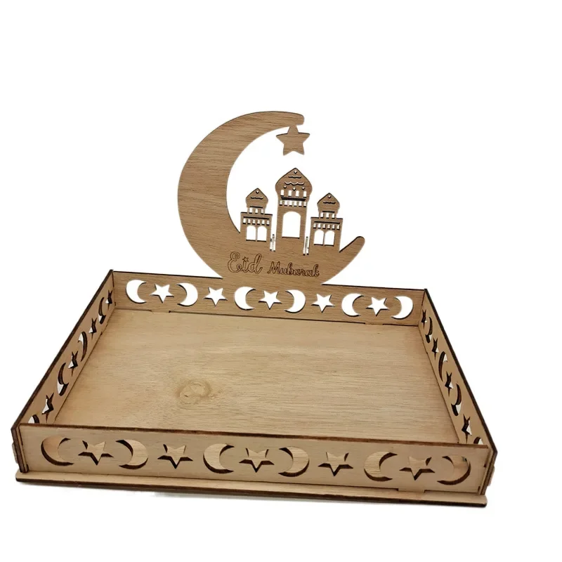 Adornos de madera de Ramadán, decoraciones navideñas Eid al Fitr, decoraciones de mesa de comedor, cajas de postre, artesanías de bandeja