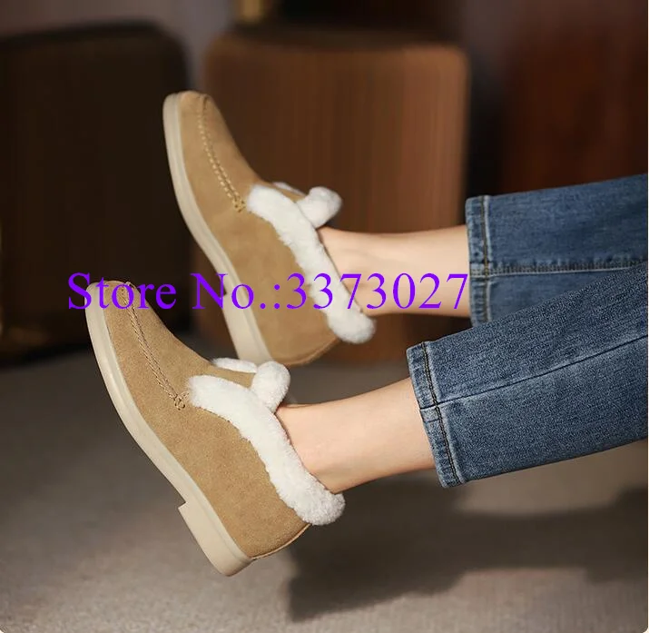 Nowa dama futerkowe buty moda okrągłe Toe ciepłe buty na śnieg kobieta Slip-on mokasyny kobiece buty Casual Dropship