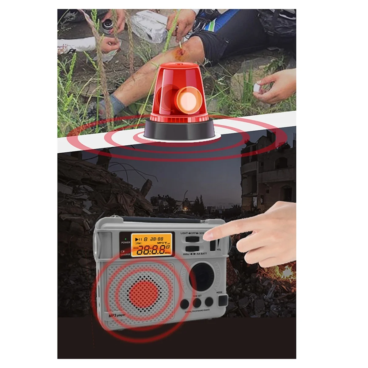 QA88X FM ラジオ屋外ハンドクランク緊急ラジオ受信機 3000mAh Bluetooth スピーカー懐中電灯サポート SOS パワーバンク TF