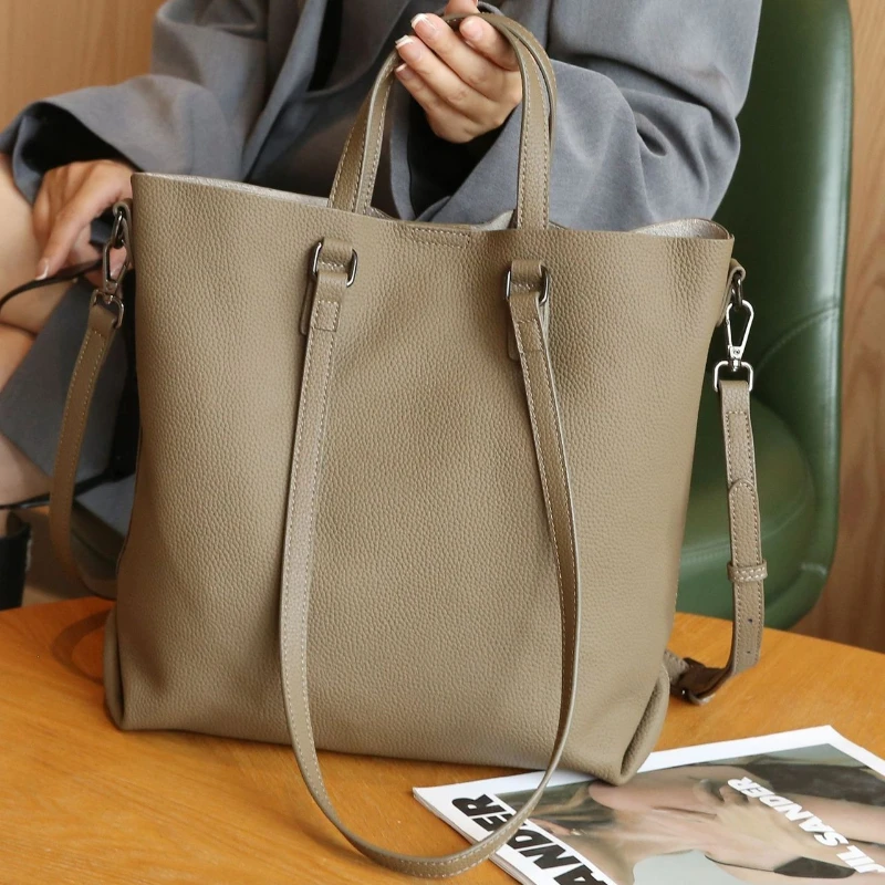 

Ladies Genuine Leather Satchels Shoulder Bag Women Vintage OL Top Grain Leather Handbag Luxury Female Large Capacity Tote Bags