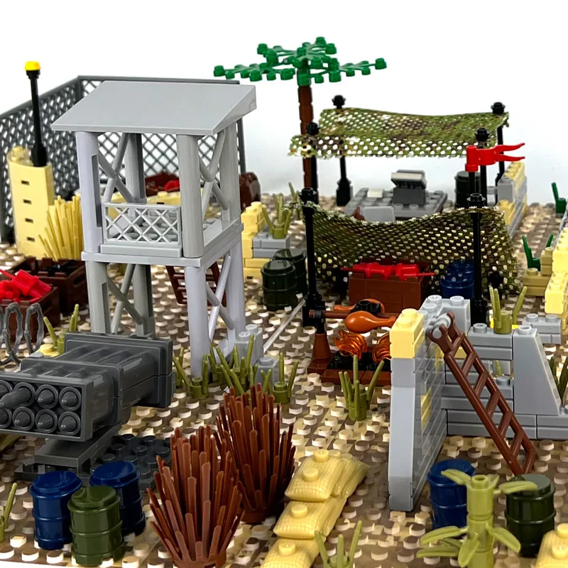 Children's Knowledge MOC Military Building Toys Desert Command Camp Sentry Base Scene DIY Assembly Small Particle Accessories