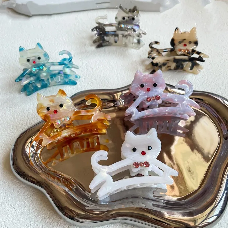 Muweordy Cute Cat Hair Clip Acetate Claw Clip Animal Hair Claw for Women Cartoon Hair Crab Clip Headwear Kawaii Hair Accessories