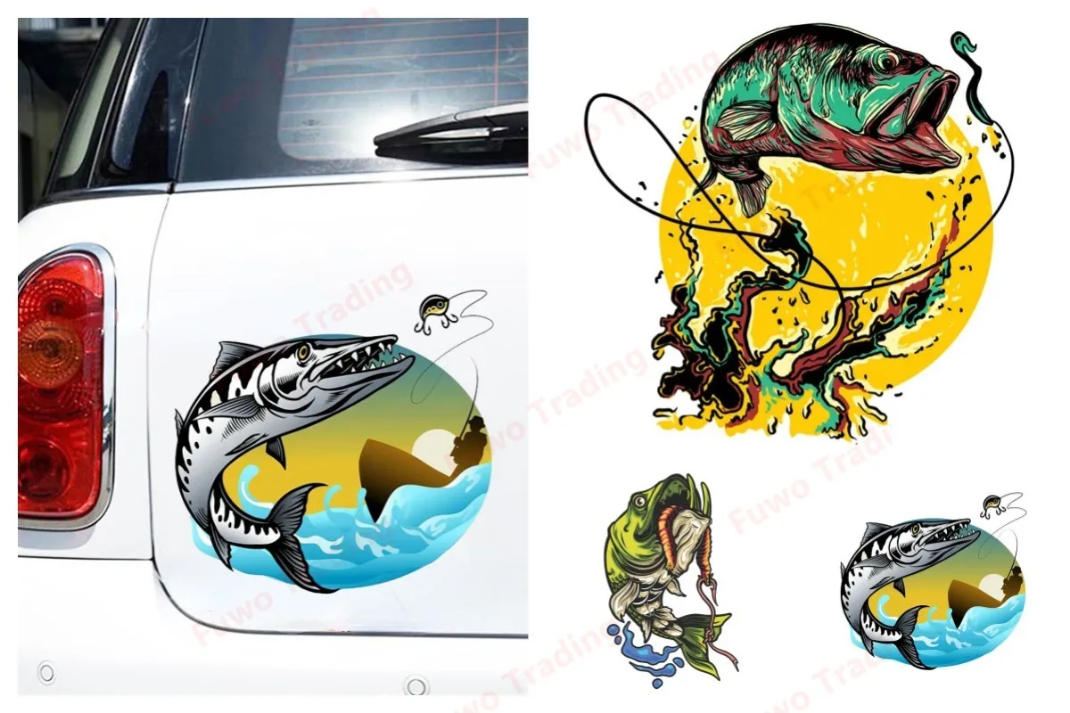 Best-selling Fishing Fish Car Stickers VAN RV Decal Windshield Car Accessories Funny Surfboard Decals Decor