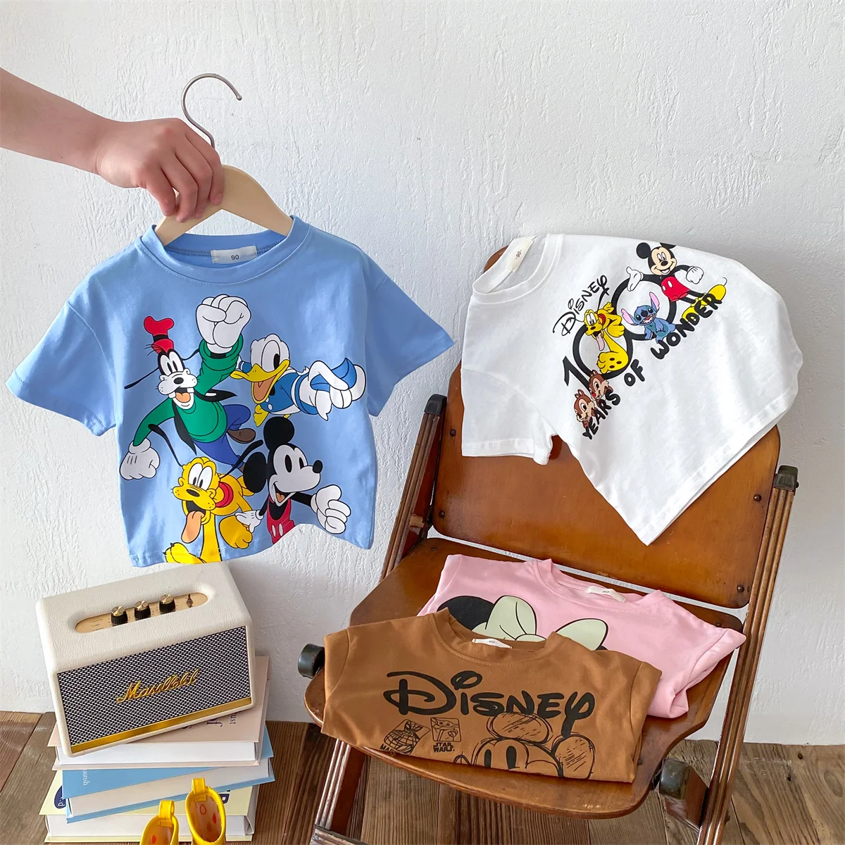 Baby Boys And Girls Summer Short Sleeved  Cool And Loose Round Neck T-shirt   Cartoon Mickey Print Baby Boy Clothes