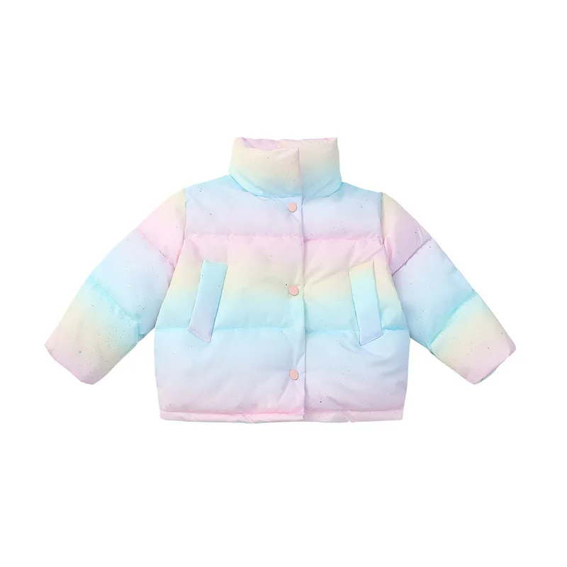 

Winter new girls' cotton jacket Korean version for infants, young children, and children with added velvet, real fur collar, dow