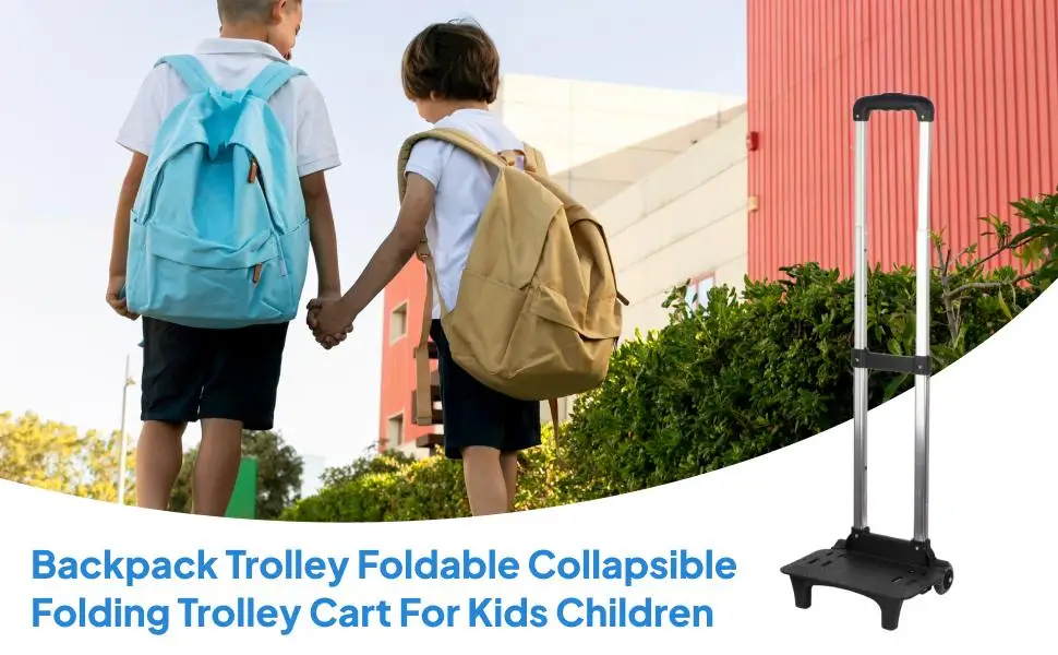 Backpack Trolley 2 Wheels Collapsible Telescopic Rod Travel Trolley for Kids