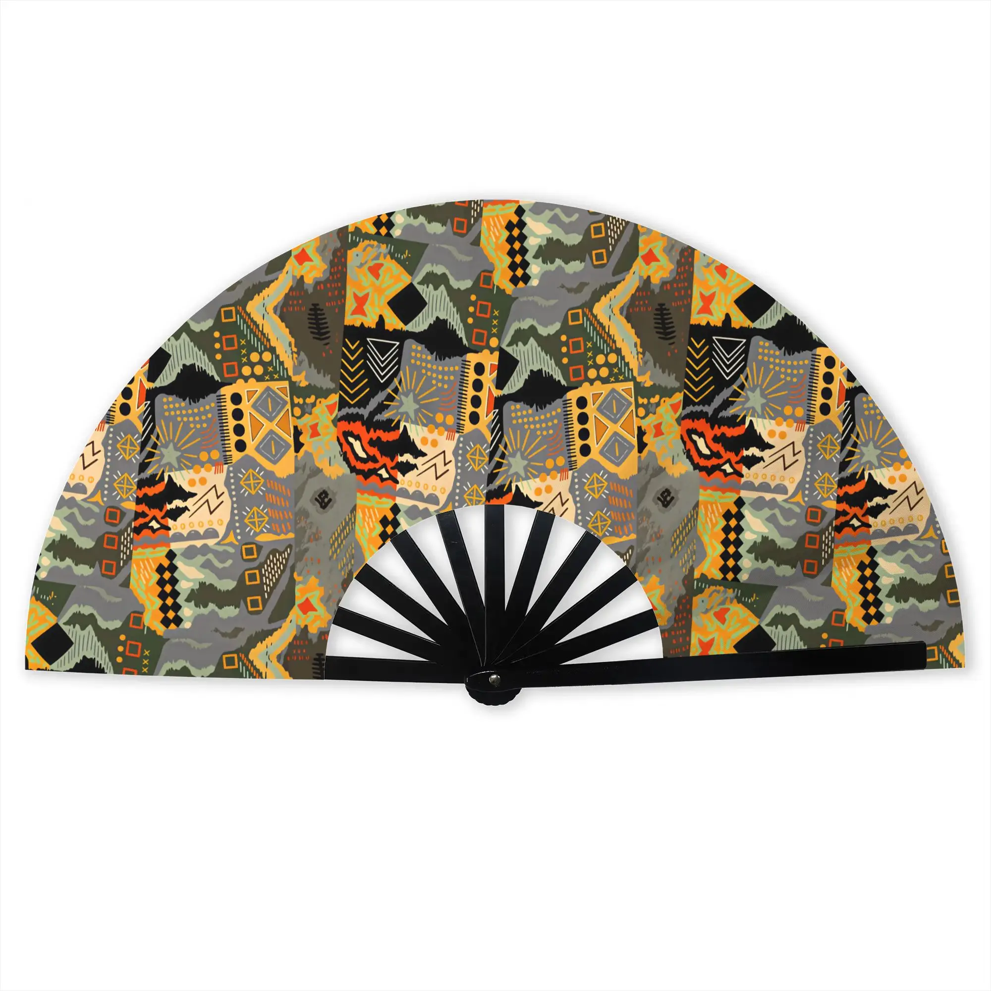 Abstract Graffiti Art Y2K Style Portable Pocket Fan Geometric Seamless Pattern Folding Fan Chinese Dance Cooling Handheld Fans
