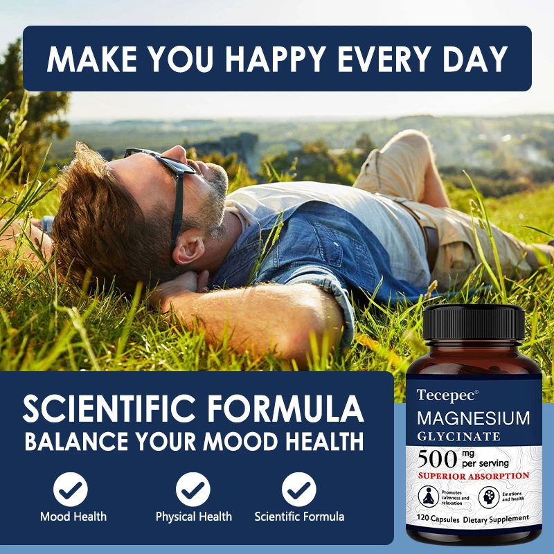 Magnesium Glycinate 500 Mg, 100% Chelated and Purified, for Calm and Relaxation, Emotional Well-being, Non-GMO and Gluten-free