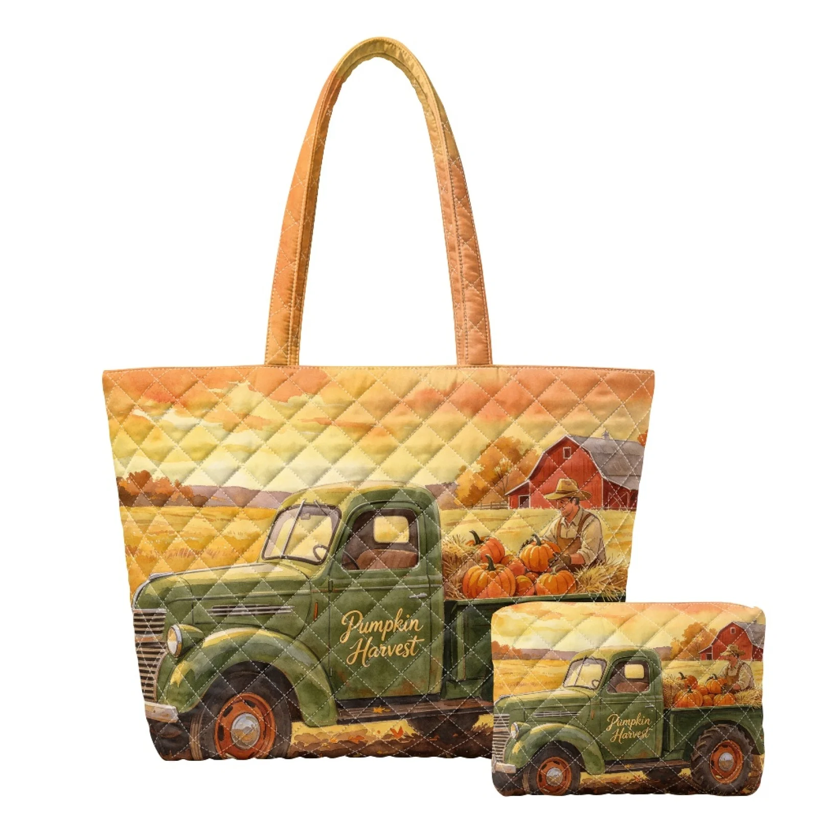 Coloranimal Thanksgiving Quilted Tote Bag with Matching Wallet, 2 Piece Set of Lightweight Casual Handbag for Travel Daily Use