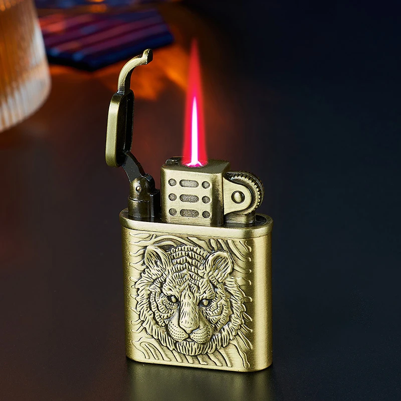 360° Embossed Tangcao Turntable Lighter Metal Windproof Red Flame Straight Gas Torch Cigar Unusual Lighter Men\'S Gift 2024New