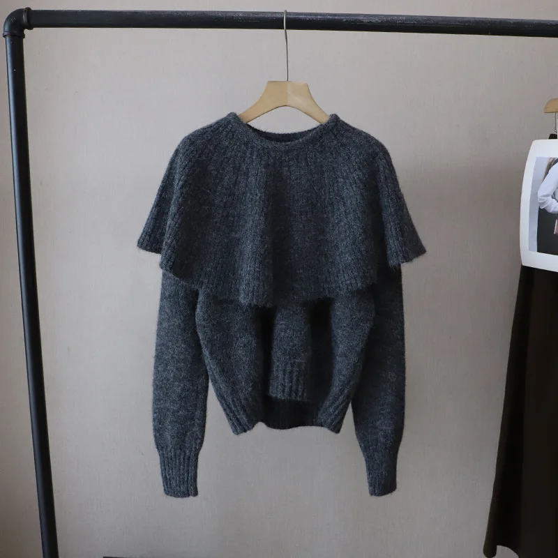 

Зимний новый комплект из двух предметов 2025 года, элегантный универсальный свитер с круглым вырезом в стиле накидки для женщин