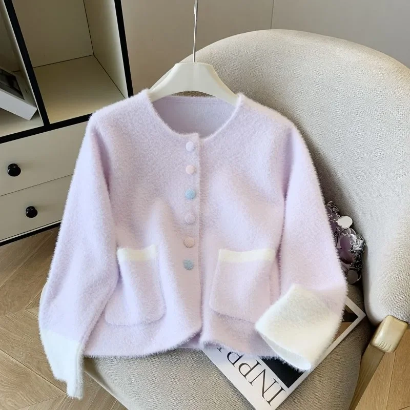 

All match women's autumn and winter new casual loose fit slimming single breasted cardigan knitted sweater elegant sweater top