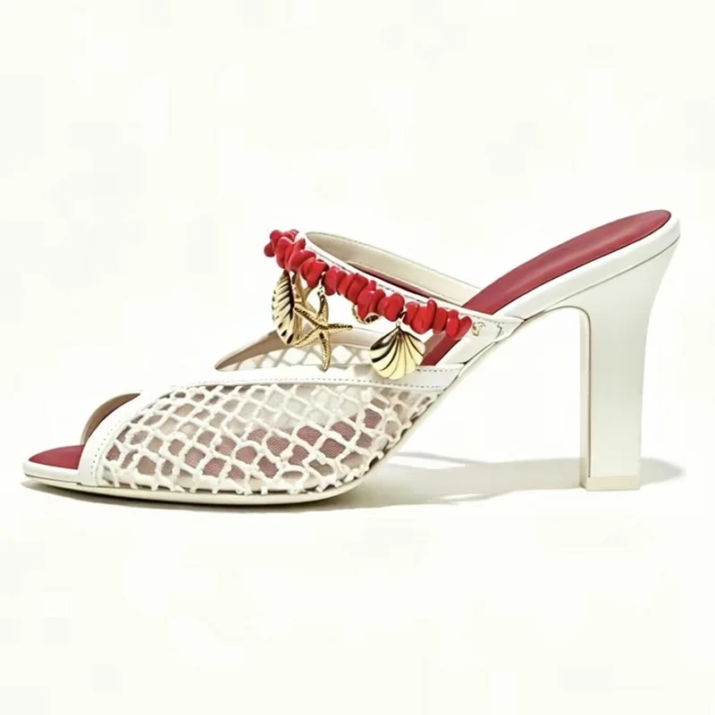 Image of Sommerliche neue, grob gemusterte High-Heel-Mesh-Sandalen, modische einteilige Pantoletten für Damen mit hohen Absätzen und Sandalen