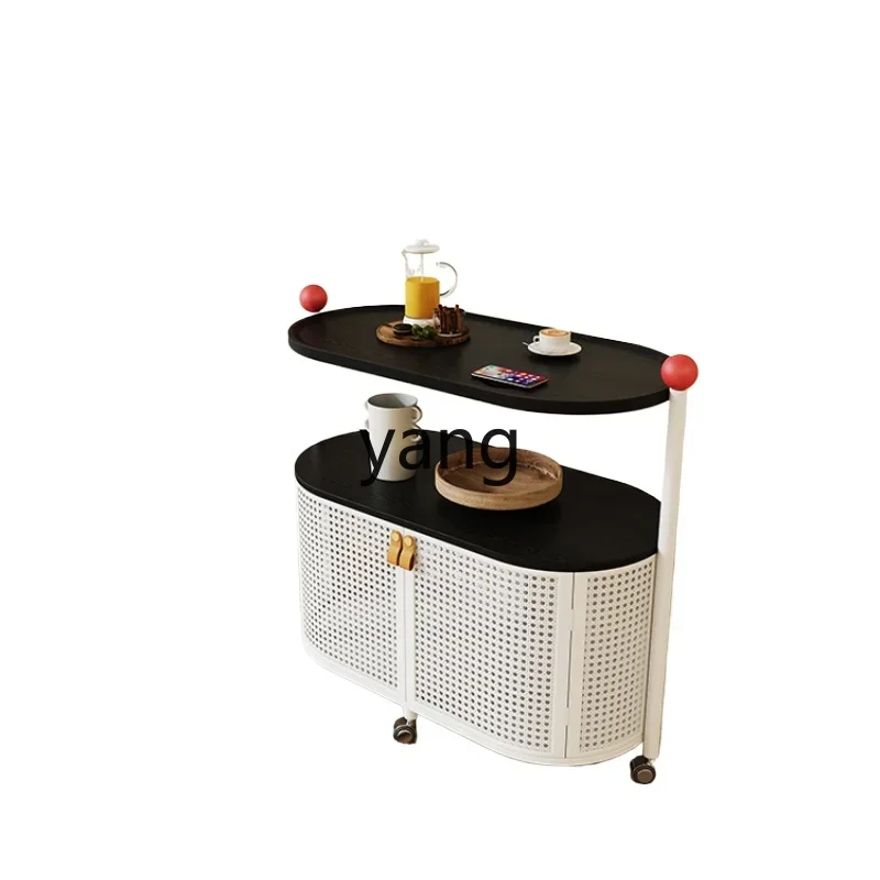 Yjq Sofa Side Table Mid-Ancient Cream Style Rattan-like Household Portable Trolley Tea Corner Table