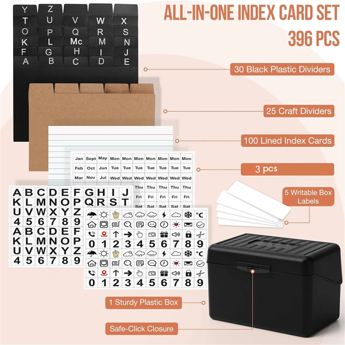 3inchx5inch Index Card Holder with Lock, Index Card Box Organizer Storage with , for Home Recipes Address Office