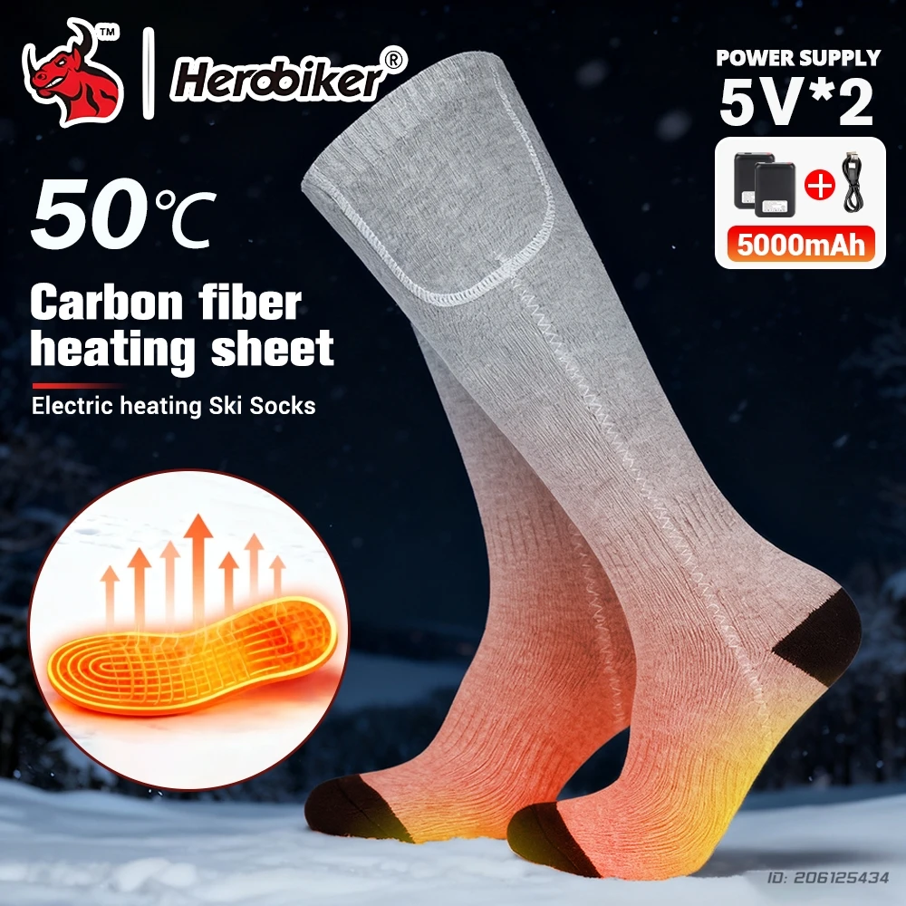 

Зимние носки с подогревом, перезаряжаемые через USB, 5000 мАч, носки с подогревом для экстремальной холодной погоды, катания на лыжах, снегохода