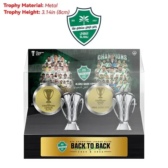 Al Ahli FC 2025 2026 AFC Champions League Elite Winner Trophy Medal Display Case Set For Souvenir Collection