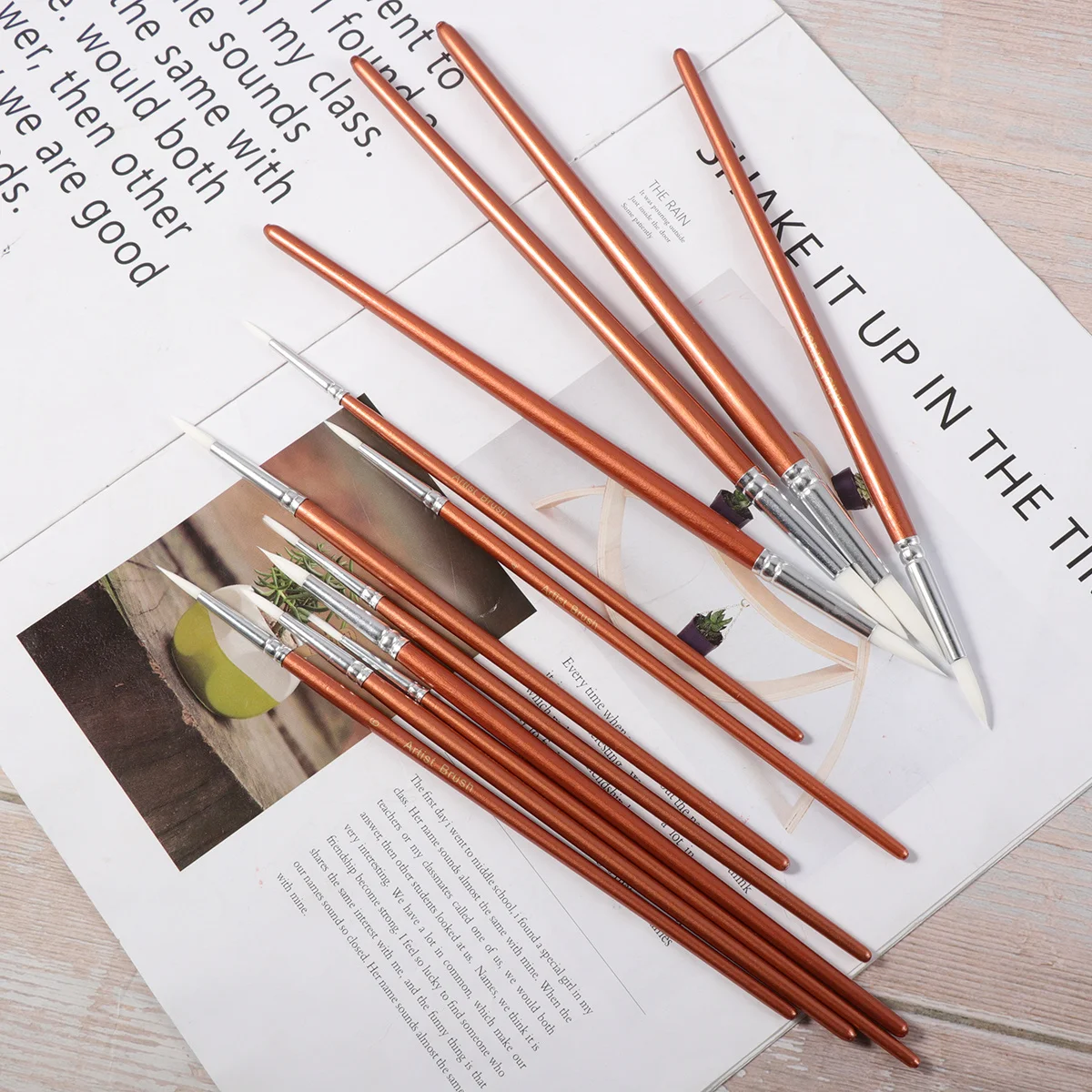 

Watercolor Painting Brush Set 12 Sizes 18-22Cm Wooden Handle Nylon Bristles For Artists Students Beginners Art Tools