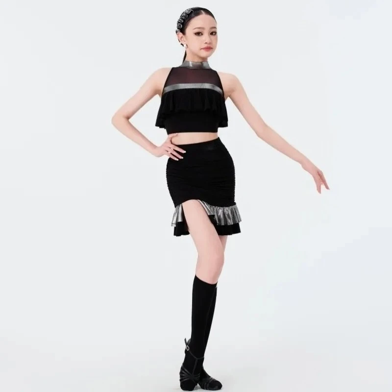 UK Latin Dance Wear New Spring Summer Kids Girls: Starry Ocean Galaxy Dance Set, Sea Night Performance Costume ballroom dance