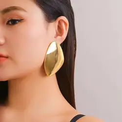 Exaggerated Large Smooth Surface Metal Stud Earrings for Women Trendy Ladies Daily Street Accessories 2024 Fashion jewelry Gifts