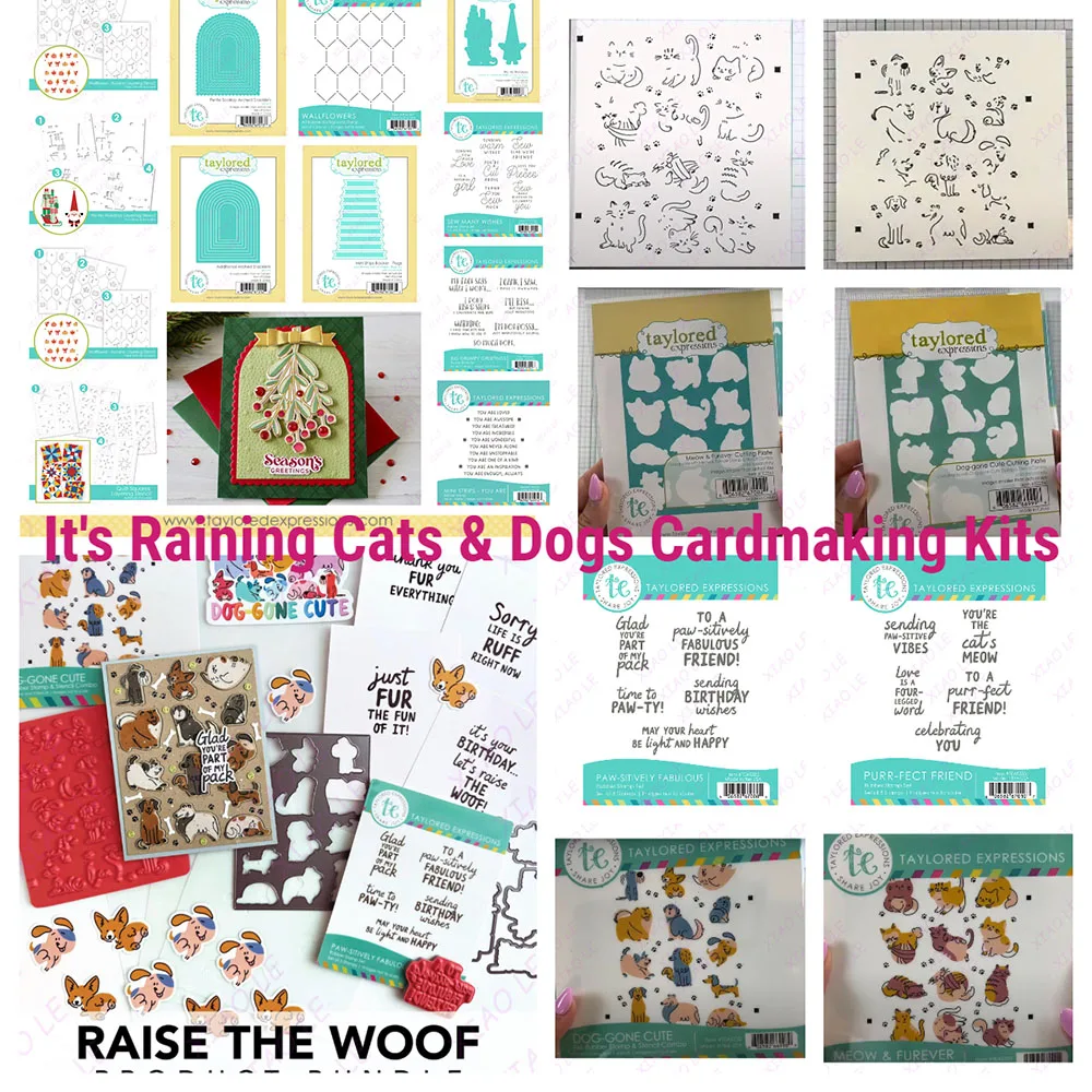 

It's Raining Cats & Dogs Cardmaking Kits Metal Cutting Dies and Silicone Stamps Stencil for Scrapbooking Album Decoration Craft