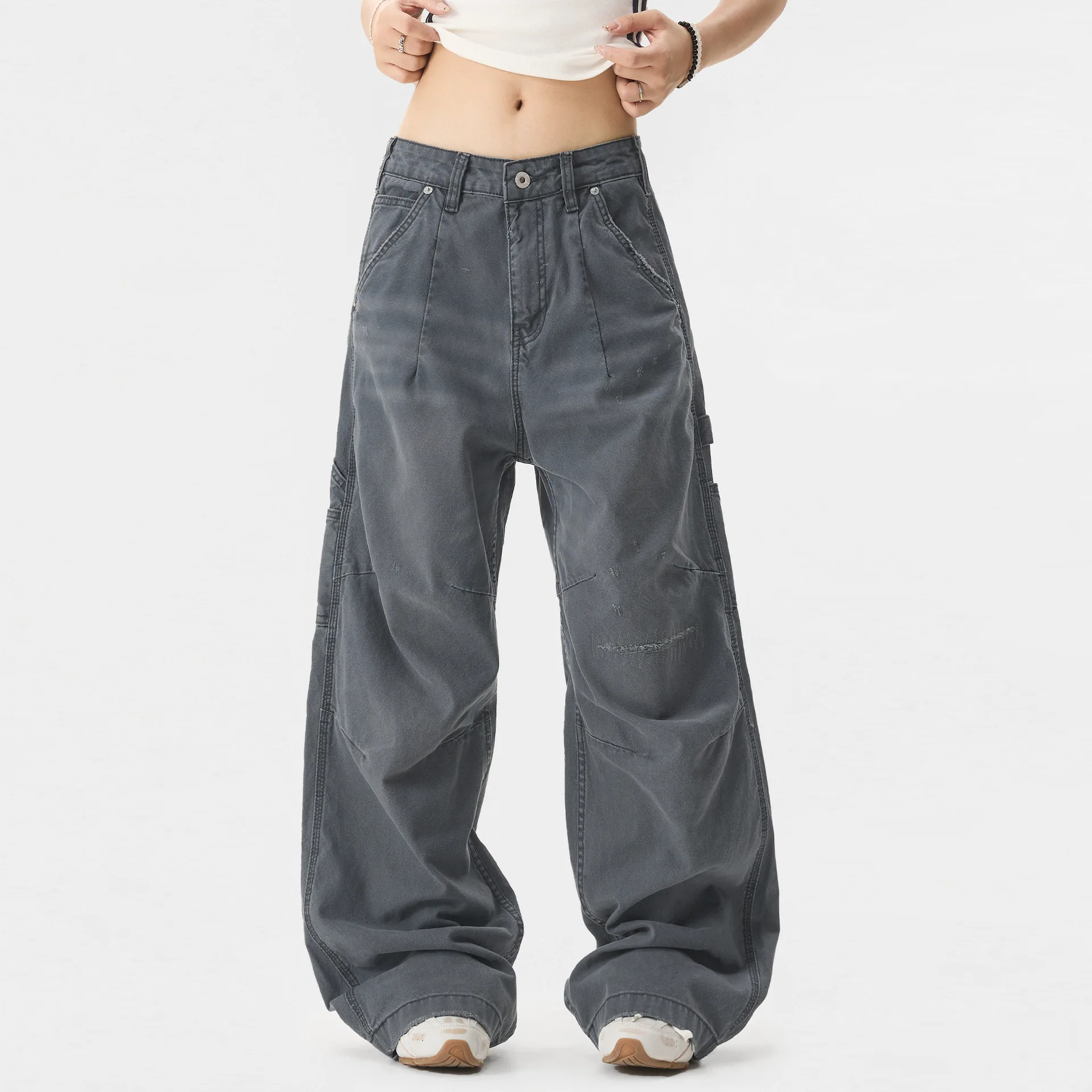 OR FL American Retro Fold Multiple Pockets 100 Cotton Women Cargo Trousers Streetwear Brands Aging Slacks Staraight Y2k Pants