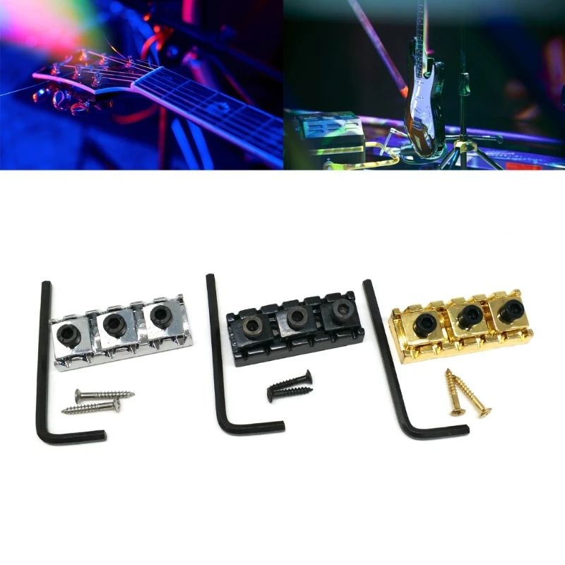 Guitar Locking Nut Accessory Kits, 6 Strings Electric Guitar String Locking Nut 43mm with Mounting Screws and Wrench Set