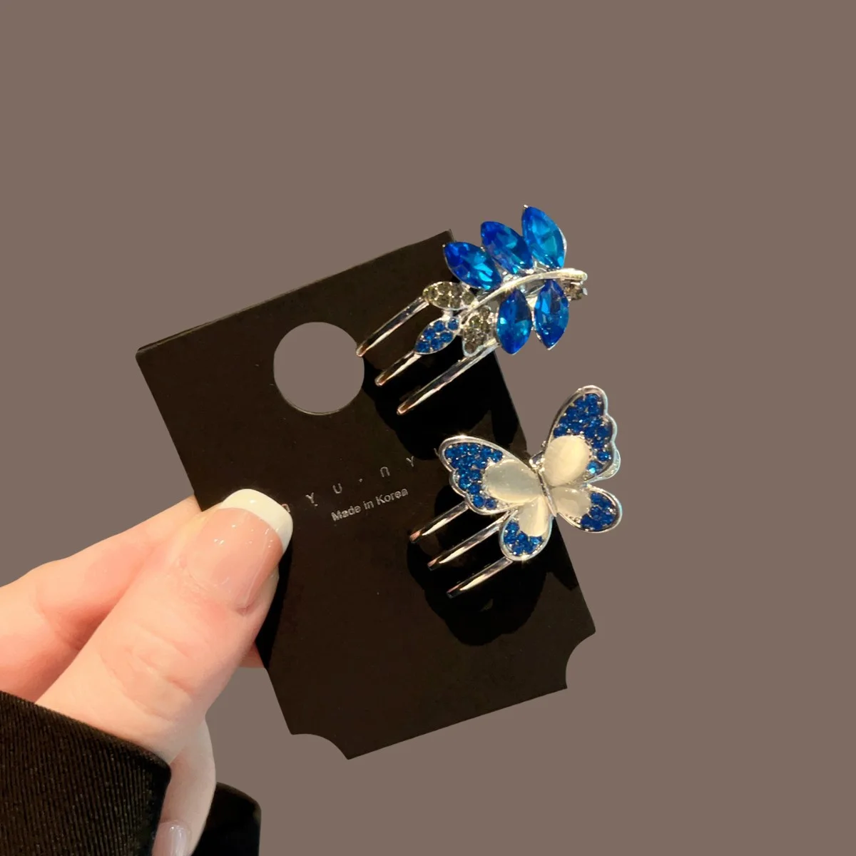 Hochwertige Schwarz-Blaue Schmetterling-Haarspange, Neue Gerade Haarspange, Blaue Pony-Klammer – Detail 1