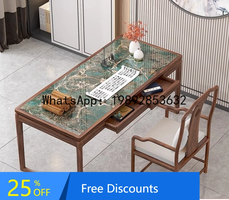 LYY New Chinese Style Solid WoodHome Study Office Desk Rock Slab Light Luxury Modern Chinese Studies Calligraphy Desk