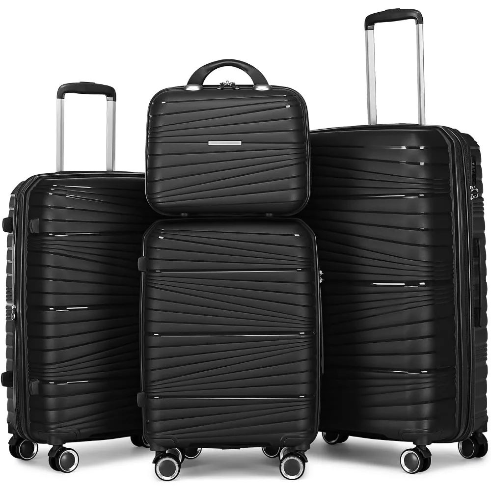 Luggage 4 Piece Sets, Hard Shell Lightweight Carry on Expandable Suitcase with Spinner Wheels Travel Set for Men Women