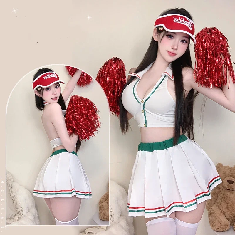 Anime giapponesi Scuola Cheerleader Ragazza Uniforme Donna Calcio Babe Sprots Top in due pezzi e minigonna Abiti Costumi Cosplay