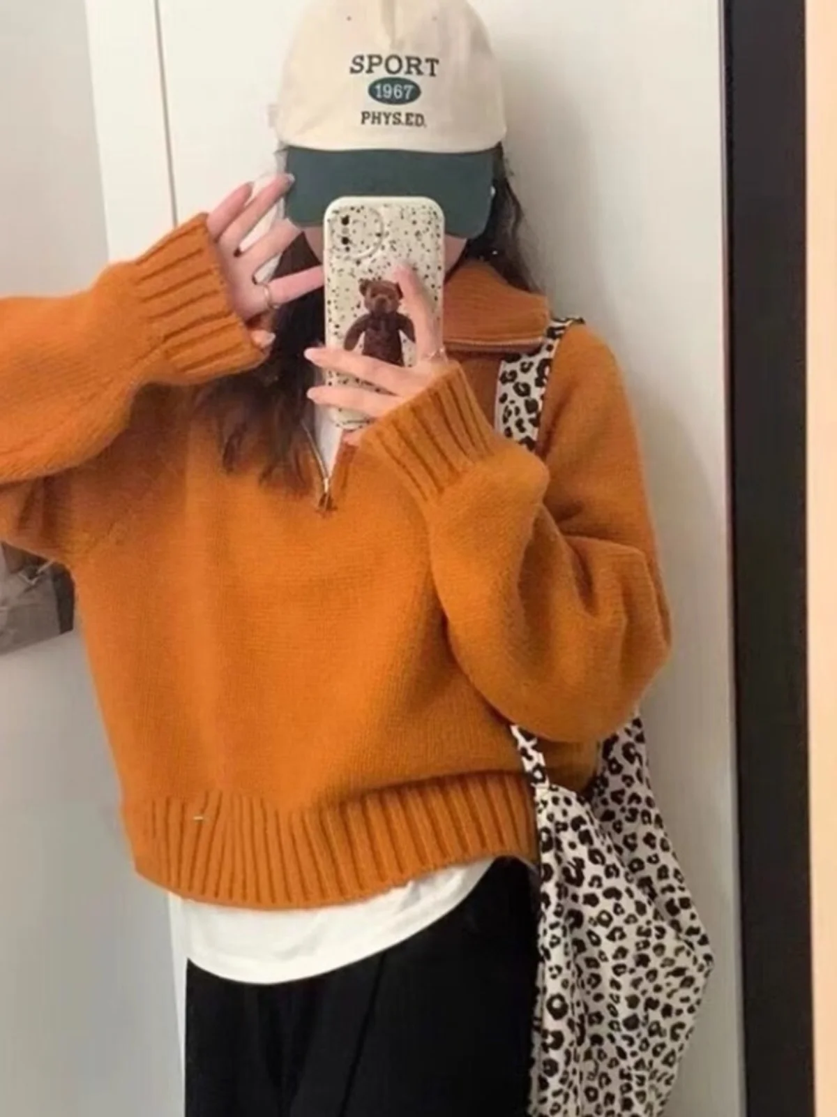 Women's Spring Autumn Zipper Collar Sweater Loose Fit Knitted Long Sleeve Turtleneck Pullover Outerwear Fashionable Commute S...