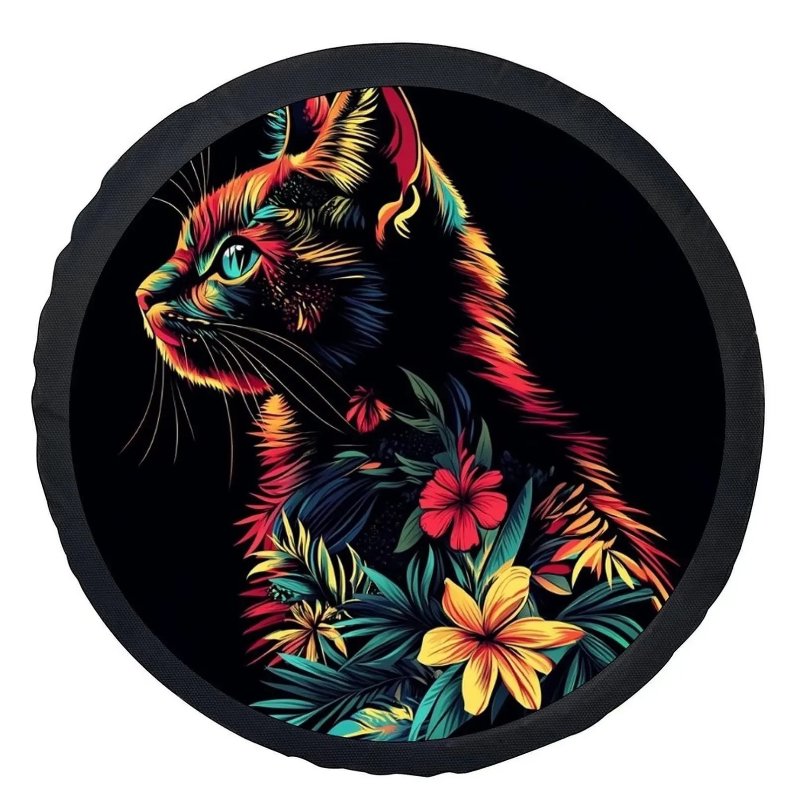 

Colorful Floral Cat Tire Cover Universal Wheel Protection for SUV Trailer Truck