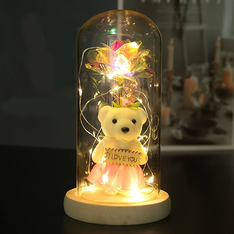 Galaxy Rose ของขวัญที่ไม่ซ้ำกันสำหรับผู้หญิงอินฟินิตี้กุหลาบในโดมแก้วพร้อมสายไฟ LED บนกุหลาบคริสตัล