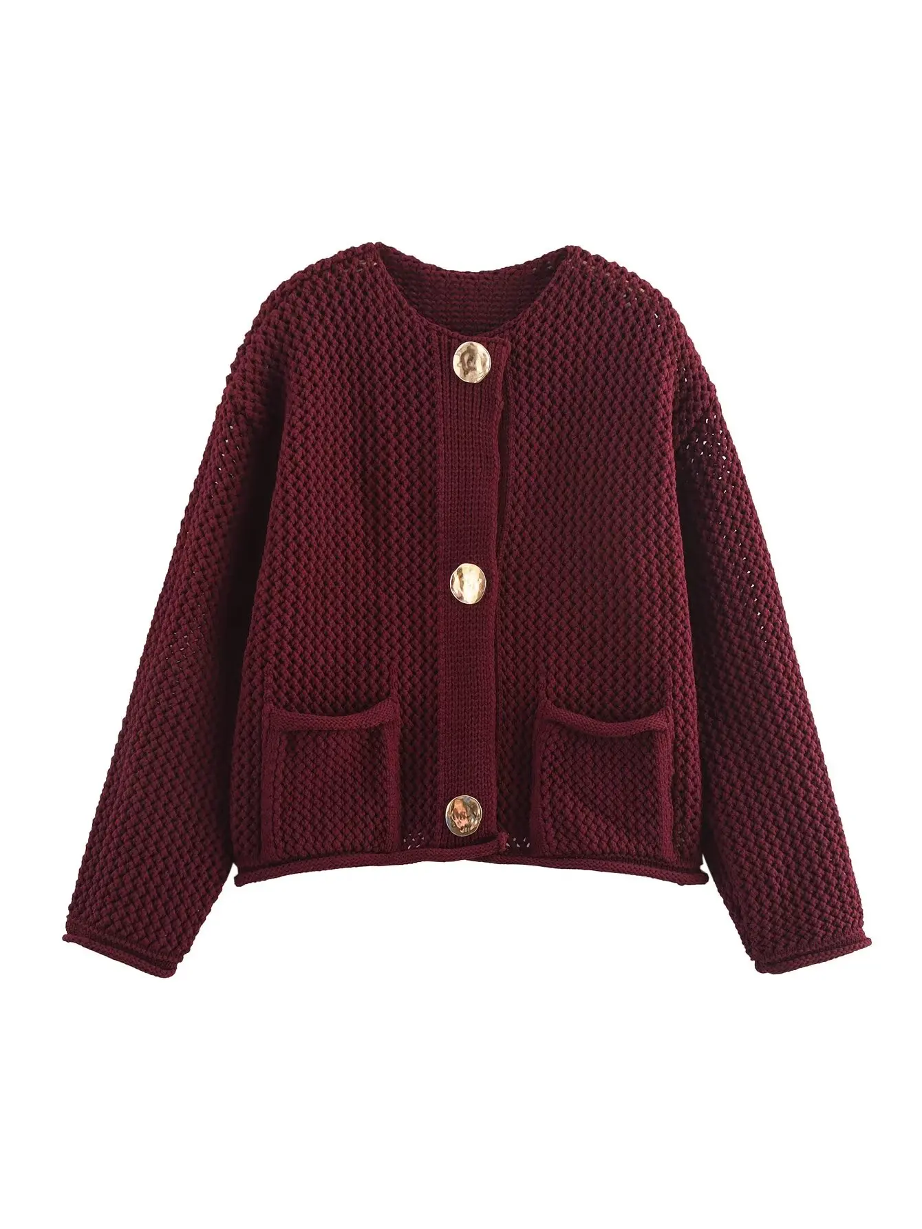 Foridol Autumn Winter New Burgundy Cardigan Women Knitted Long Sleeves Femme Casual Sueter Mujer Loose Short Sweater Buttons