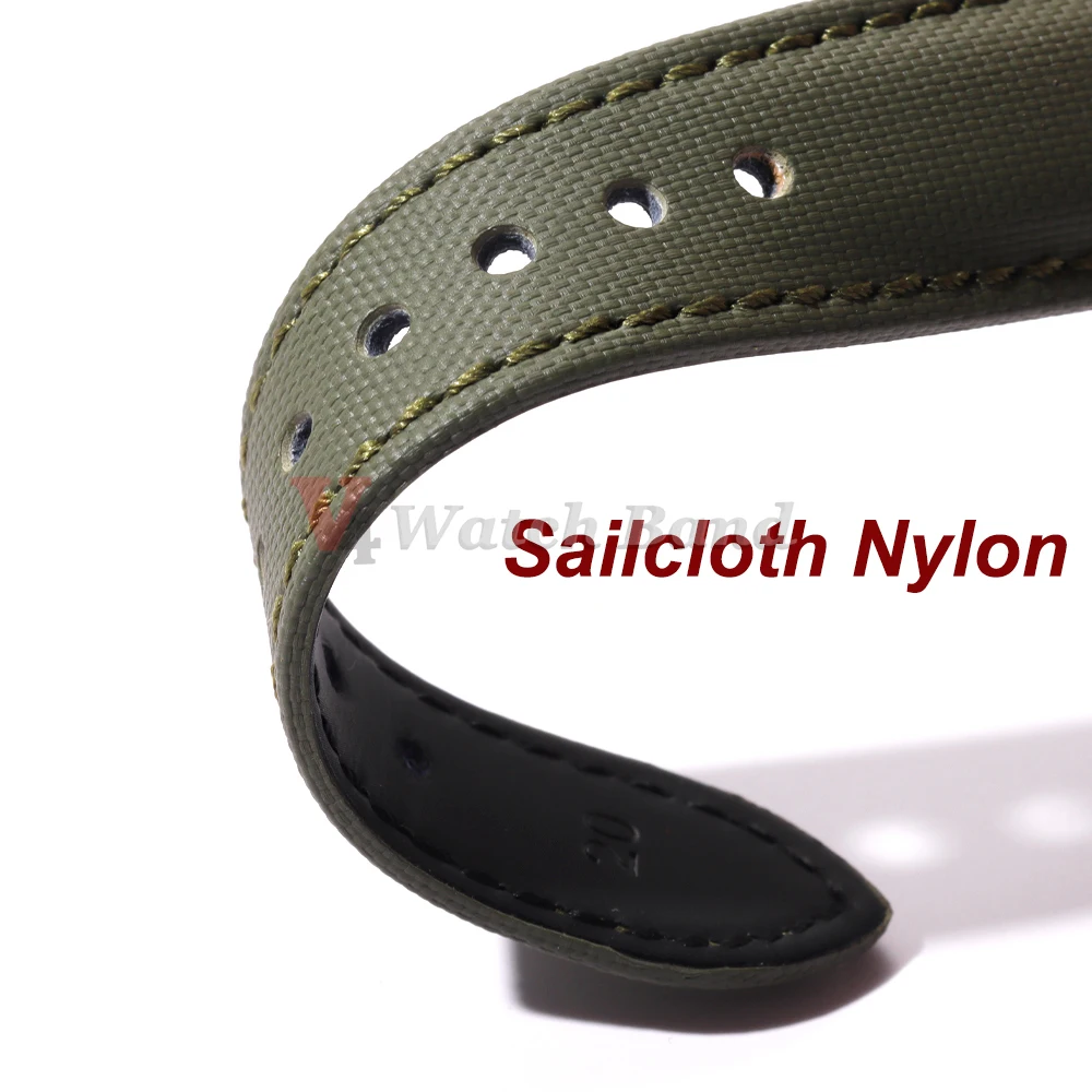 Sailcloth Nylon Leather Watchband for Omega Business Watch Band for Seiko 22mm 20mm Butterfly Buckle Stitching Green Blue Strap